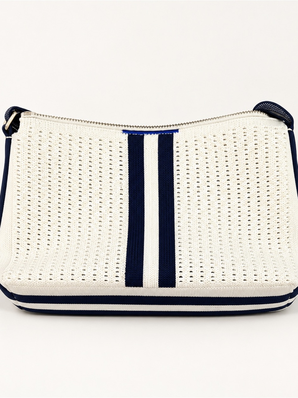 Rothy’s White and Navy Stripe Crossbody Bag